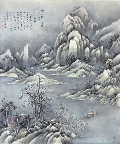 雪山归渡绢本设色70×82